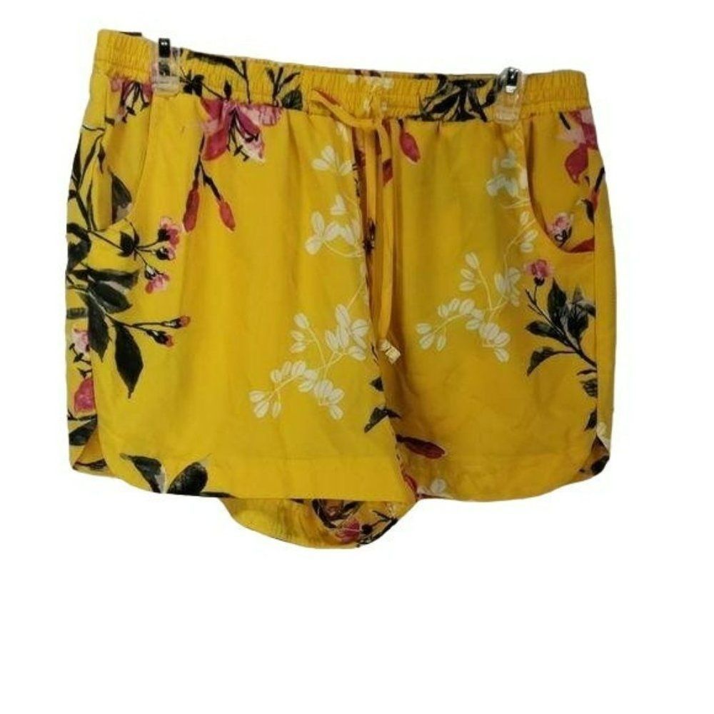 West loop Women's Pullon Yellow Floral Print Drawstring‎ Shorts Medium